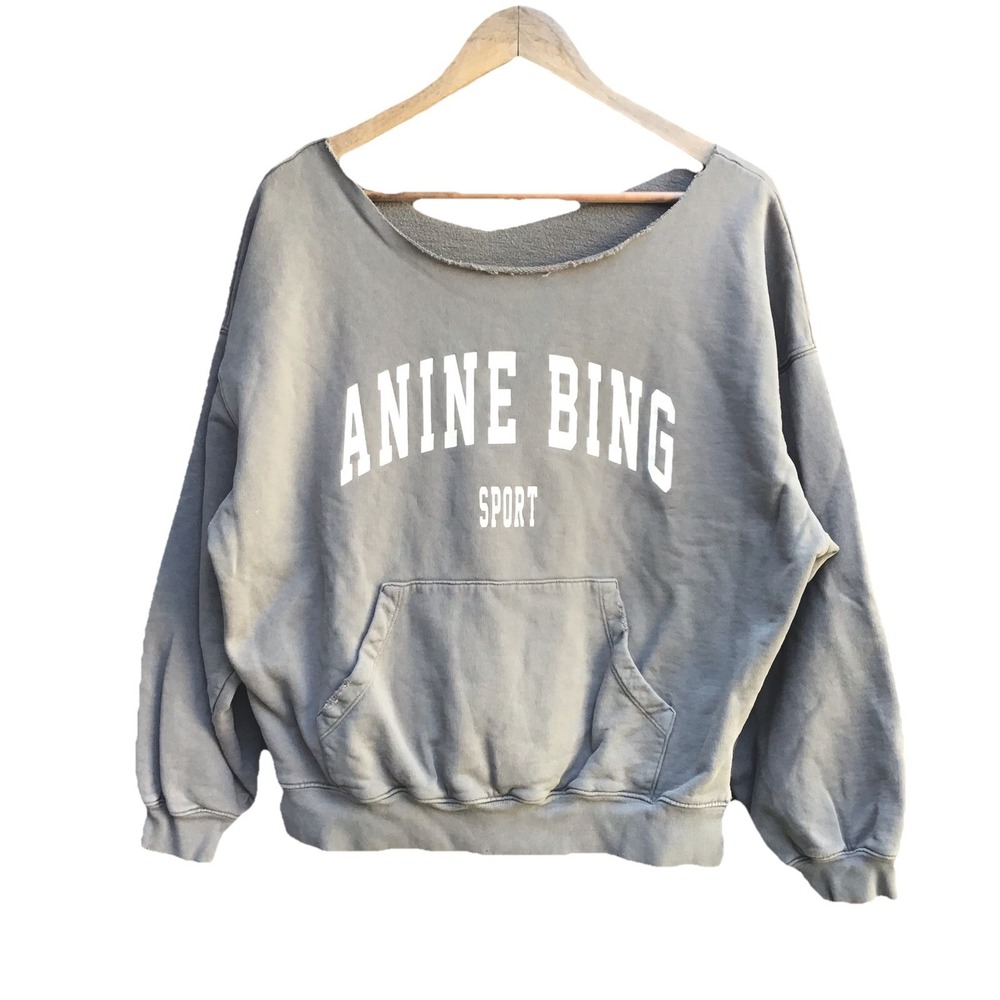 Anine Bing Sport Gray Sweatshirt XS Custom Cut Raw Neck Distressed
